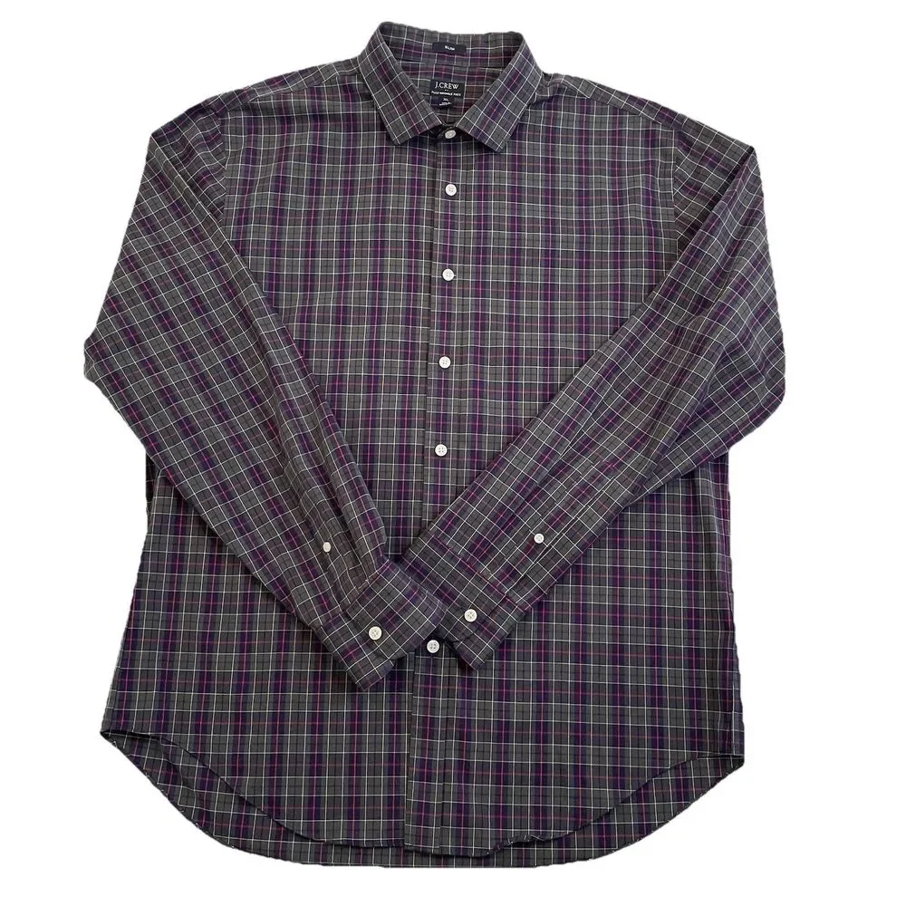 J Crew Men’s Tattersall Slim Flex Wrinkle Free Long Sleeve Button Front Shirt XL